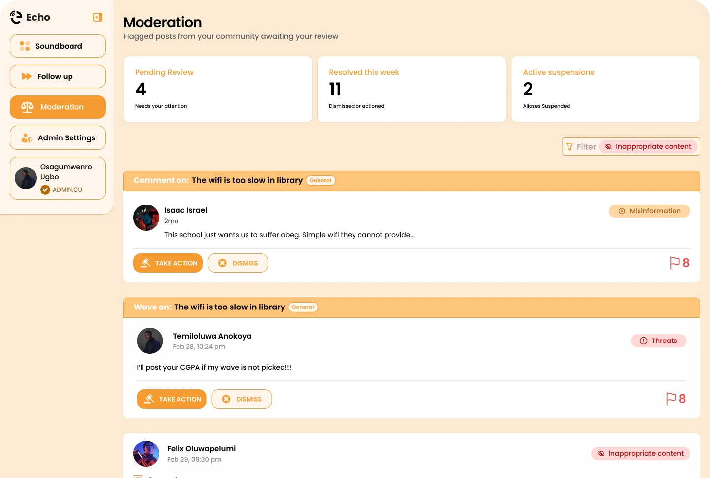 Moderation dashboard preview